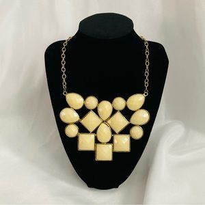 MS Accessories Cream Acrylic Faux Gems Statement Necklace Gold Chain